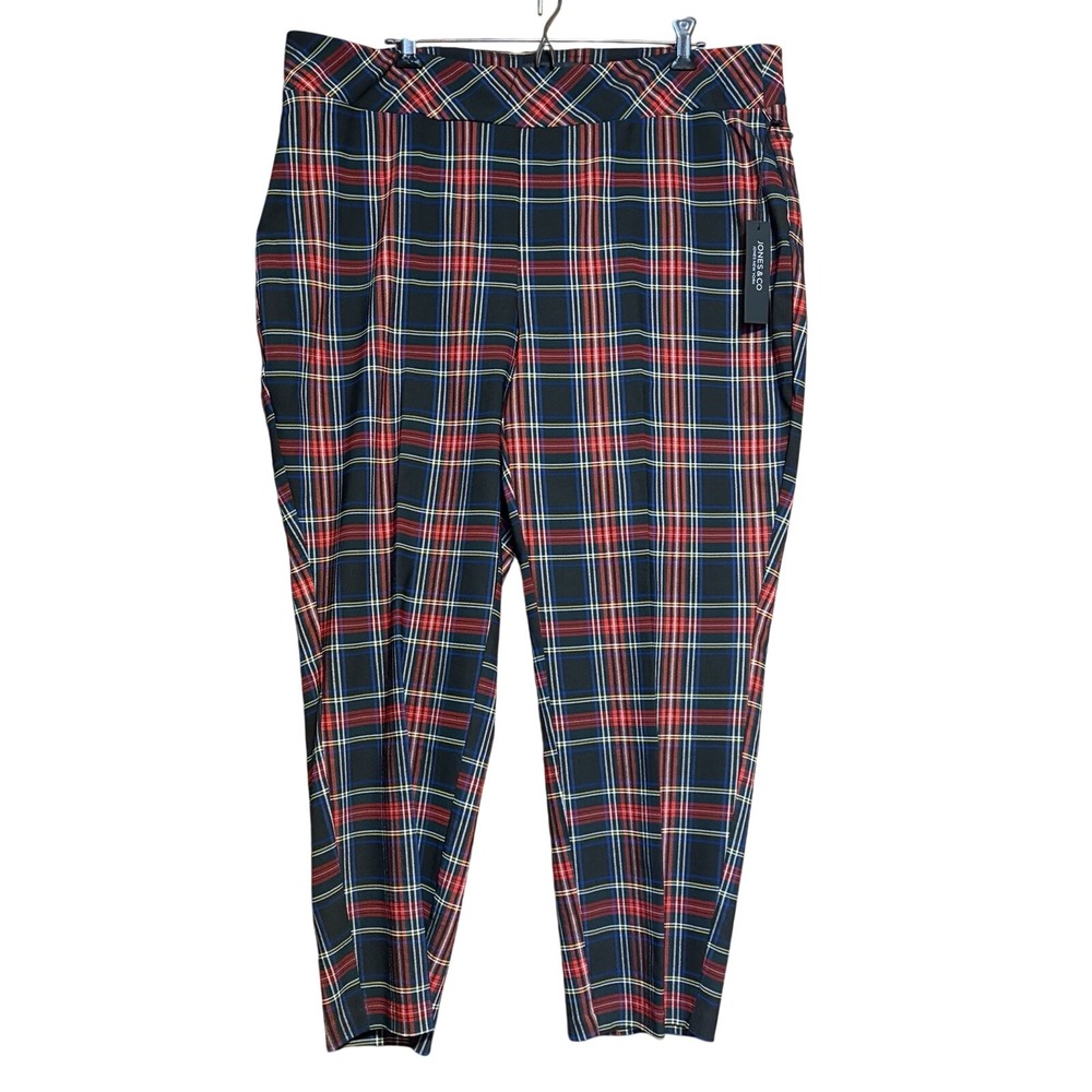 Jones New York Plaid Pants 3X Multicolor Tartan Pull On Stretch Career Holiday - Picture 1 of 8